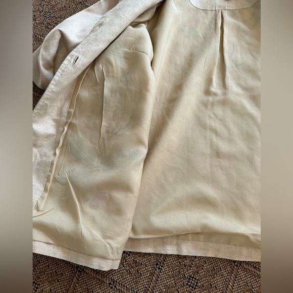 Tapestry Patch Beige Linen Floral Embroidered Lined Jacket Chunky Button Medium - Picture 6 of 9